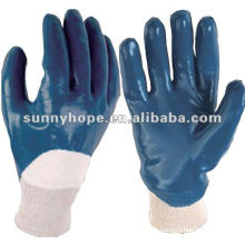 Smooth finish blue nitrile coated with knit wrist gloves